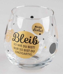 Zeige Details für Glas mit Spruch Bleib so wie du bist einzigartig Bild von Glas mit Spruch Bleib so wie du bist einzigartig
