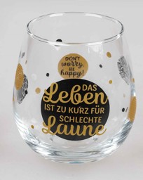 Zeige Details für Glas mit Spruch Das Leben ist zu kurz für schlechte Laune Bild von Glas mit Spruch Das Leben ist zu kurz für schlechte Laune