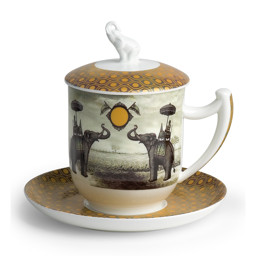 Zeige Details für Teetasse mit Untertasse, Sieb und Deckel Sepia Elephant Bild von Teetasse mit Untertasse, Sieb und Deckel Sepia Elephant