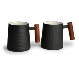 Zeige Details für tealogic Negra Tassen Henkelbecher Porzellan mit Holzgriff 2er Set Bild von tealogic Negra Tassen Henkelbecher Porzellan mit Holzgriff 2er Set