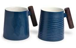 Zeige Details für tealogic Blu Tasse Henkelbecher Porzellan mit Holzgriff 2er Set Bild von tealogic Blu Tasse Henkelbecher Porzellan mit Holzgriff 2er Set