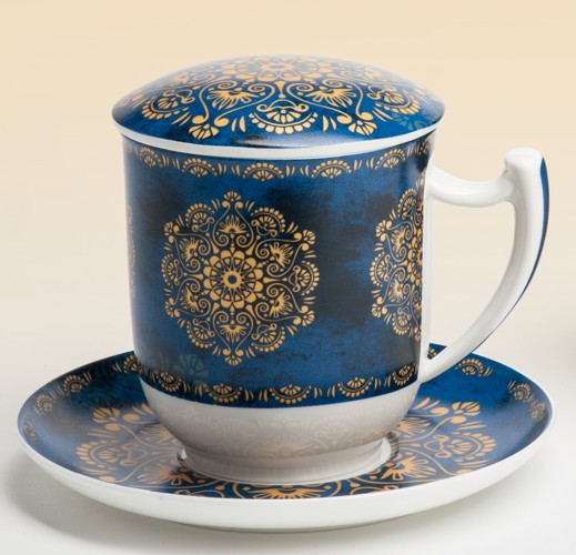 Bild von Teetasse mit Untertasse, Sieb und Deckel Raffaella