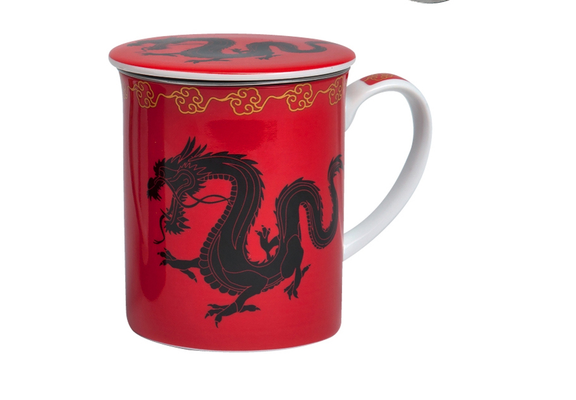 Bild von Zhu chinesischer Drache Teetasse mit Sieb und Deckel 