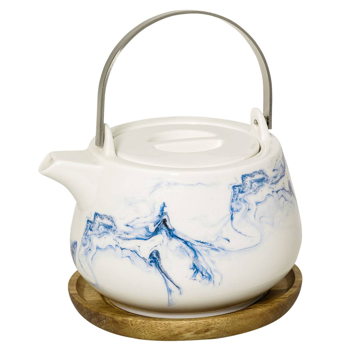 Bild von Teekanne Aqua Porzellan mit Holzuntersetzer 0,75 L