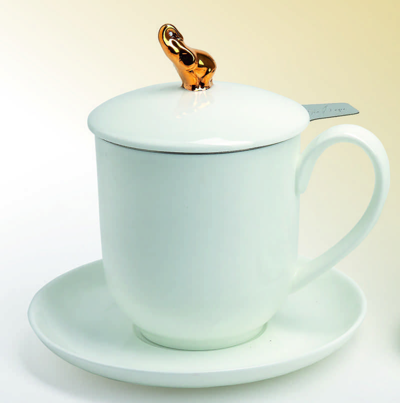 Bild von Indira goldener Elefant Teetasse mit Sieb und Deckel