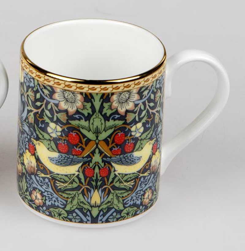 Grande Tasse à Thé Roy Kirkham Avec Soucoupe - Motif Wisteria (glycine) - Céramique Fine Anglaise, 0.4 L