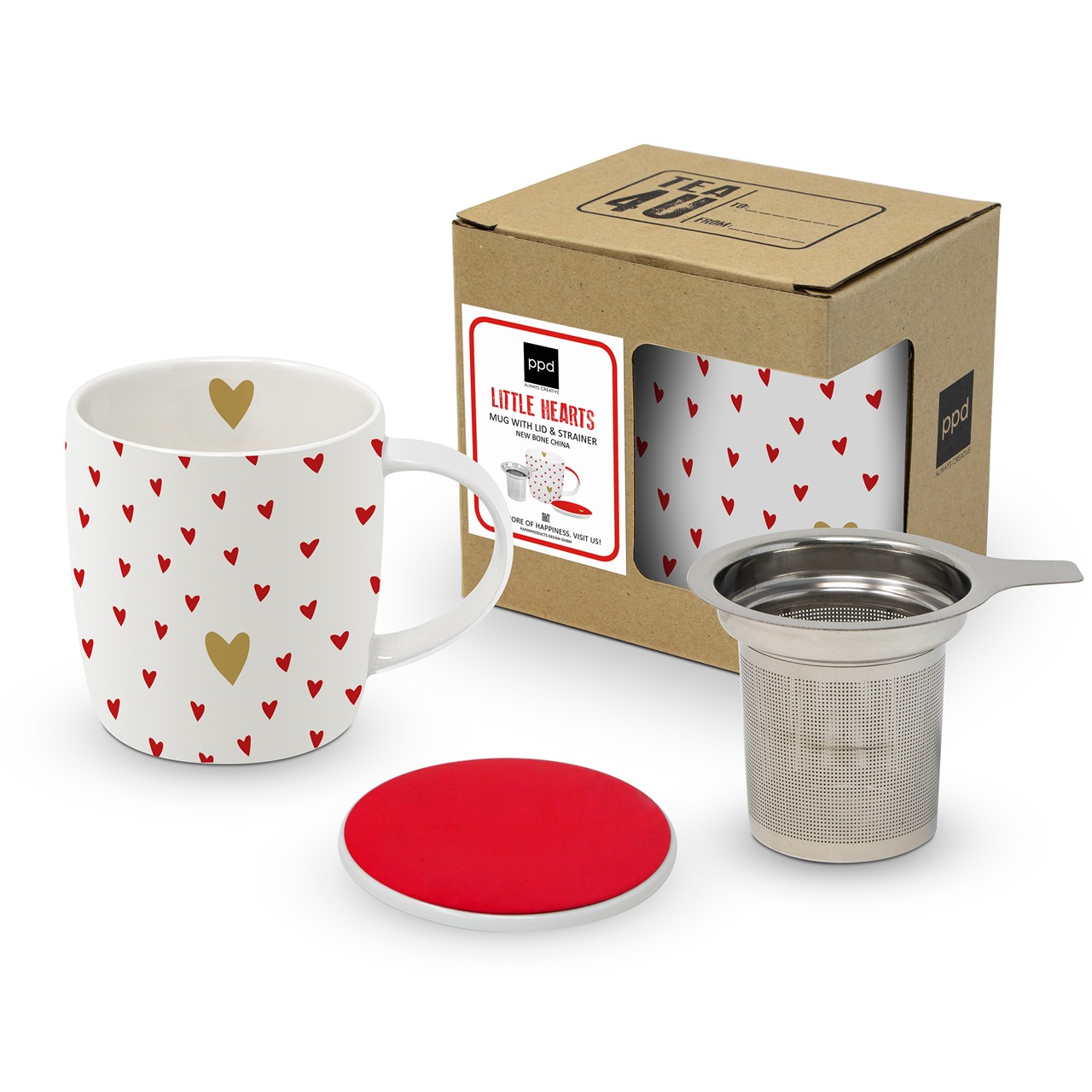 Bild von PPD Little Hearts real gold Teetasse mit Sieb und Deckel