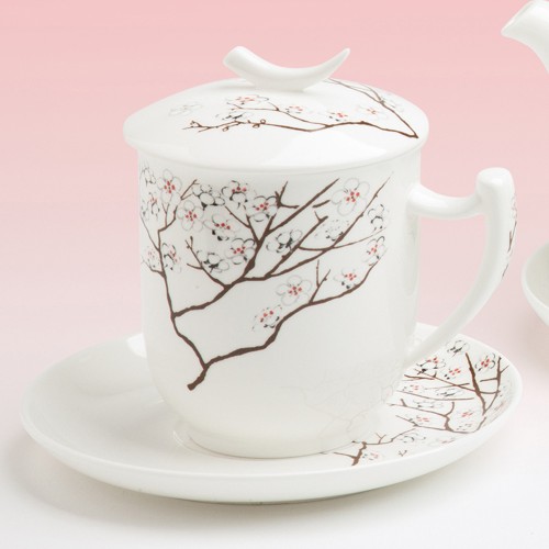 Bild von Teetasse mit Sieb und Deckel White Cherry 