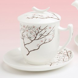 Teetasse mit Sieb und Deckel Fleurette Bone China Porzellan