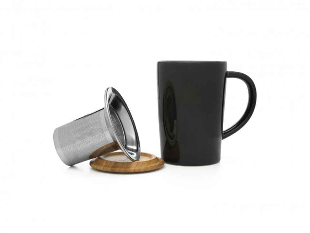 Bild von Tee-Becher Bamboo schwarz Teetasse mit Sieb und Deckel