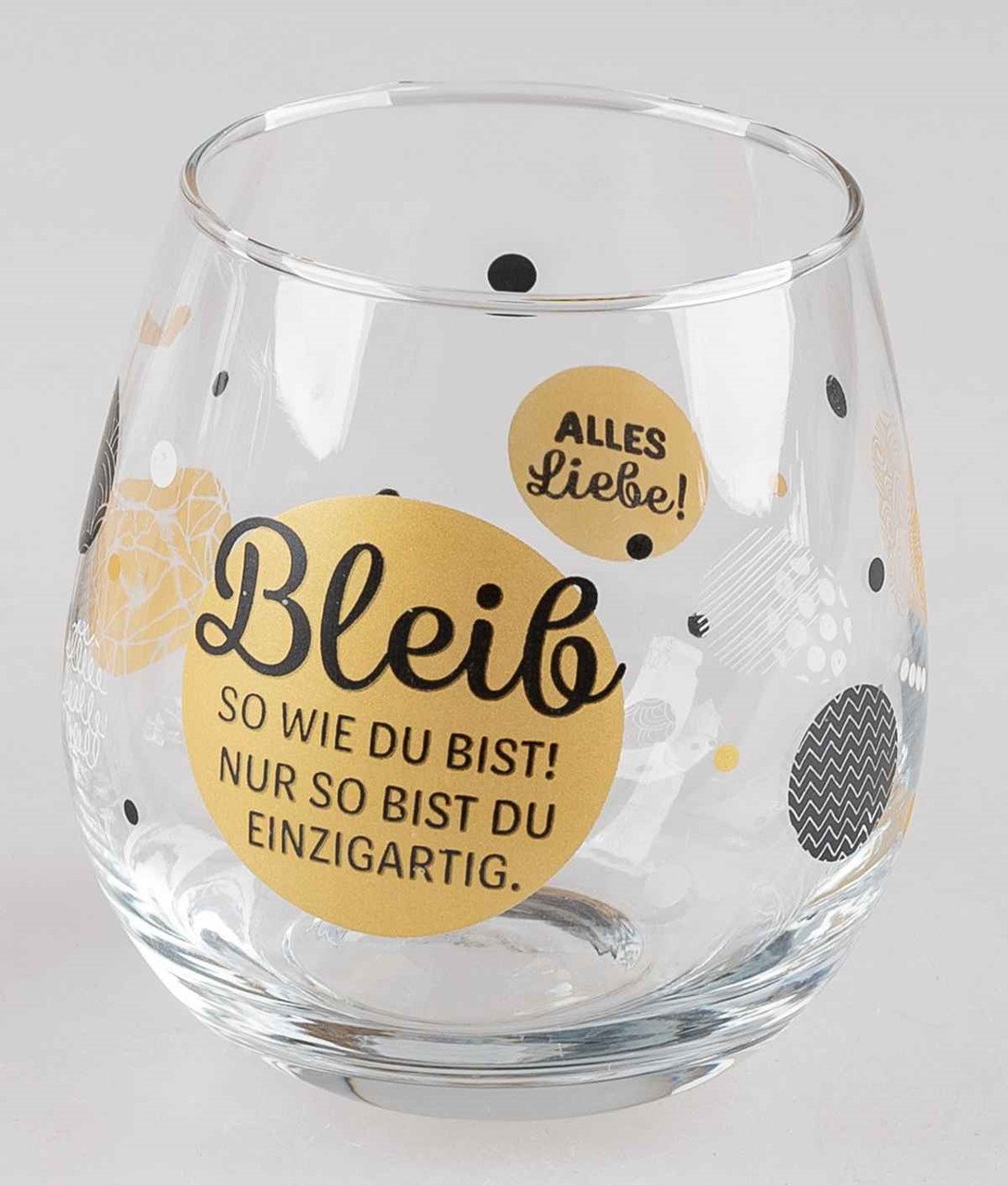 Bild von Glas mit Spruch Bleib so wie du bist einzigartig