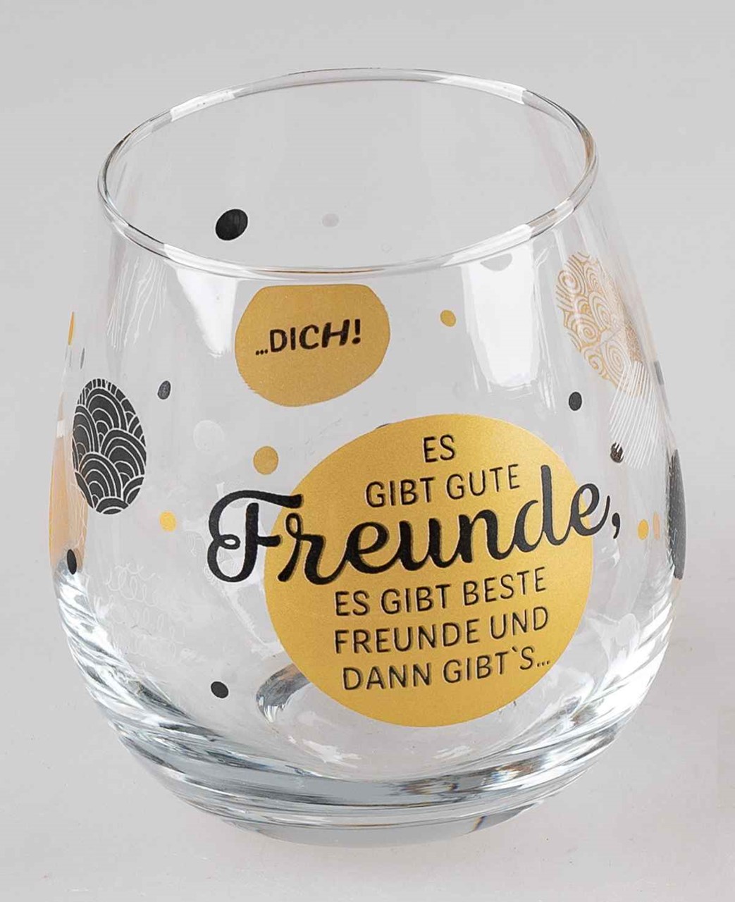Bild von Glas mit Spruch Es gibt gute Freunde es gibt beste Freunde und dann gibt's dich