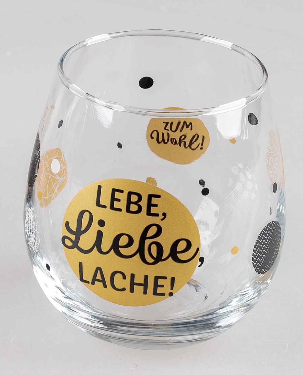 Bild von Glas mit Spruch Lebe Liebe Lache