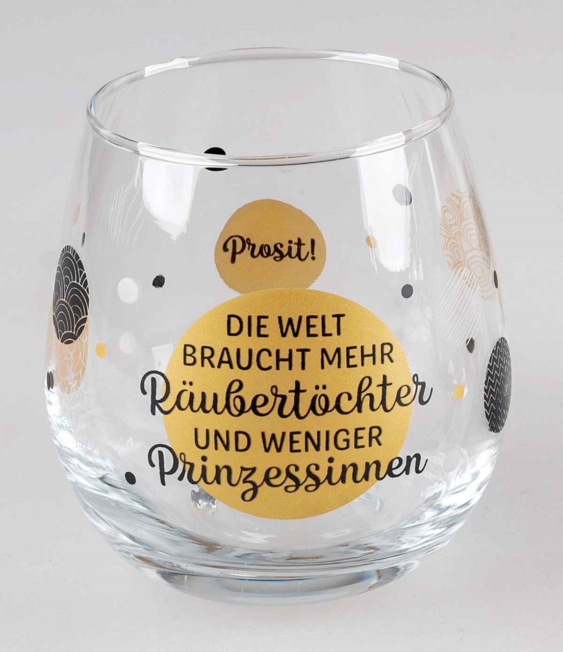 Bild von Glas mit Spruch Die Welt braucht mehr Räubertöchter und weniger Prinzessinnen