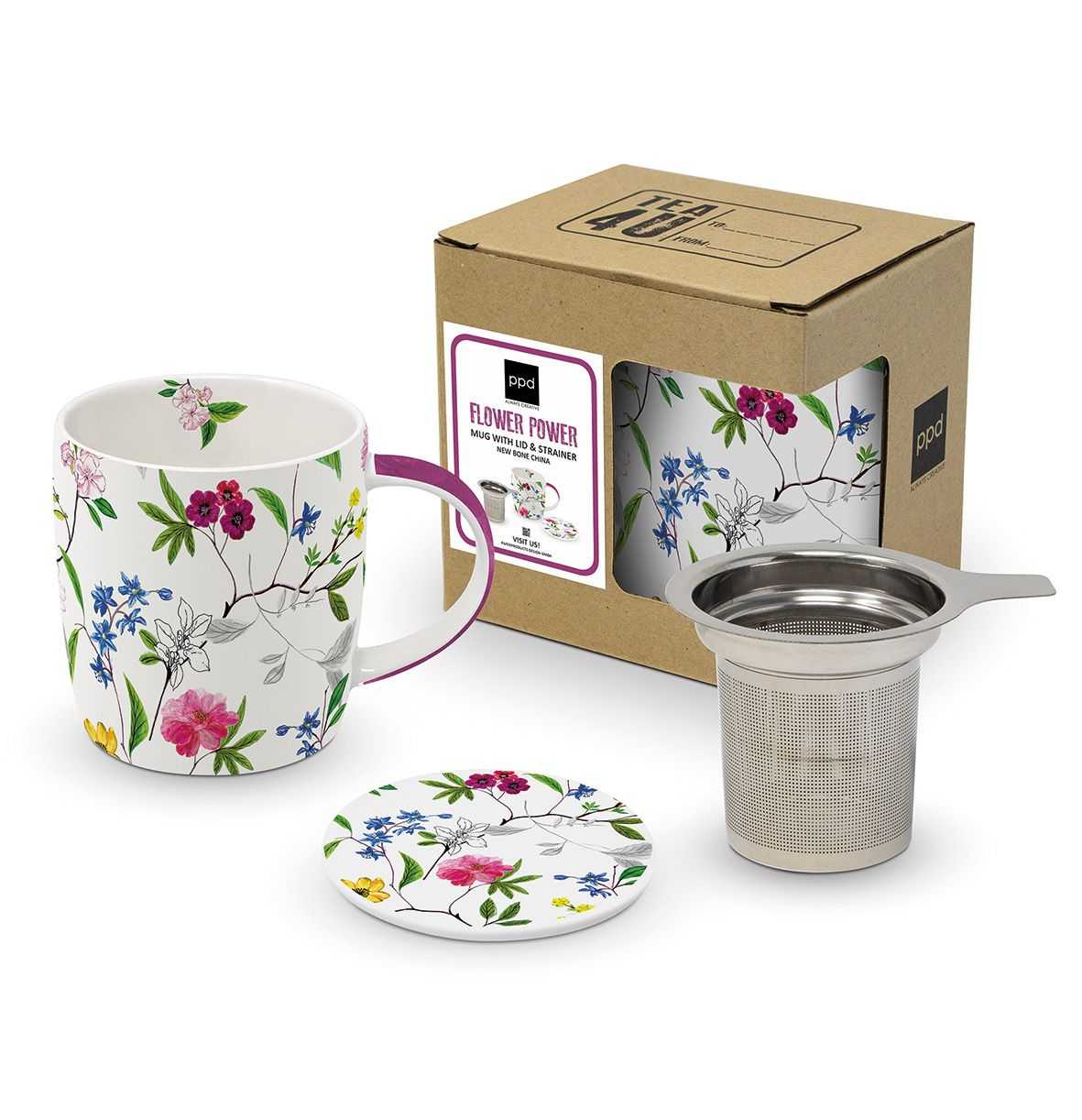 Bild von Flower Power Teetasse mit Sieb und Deckel
