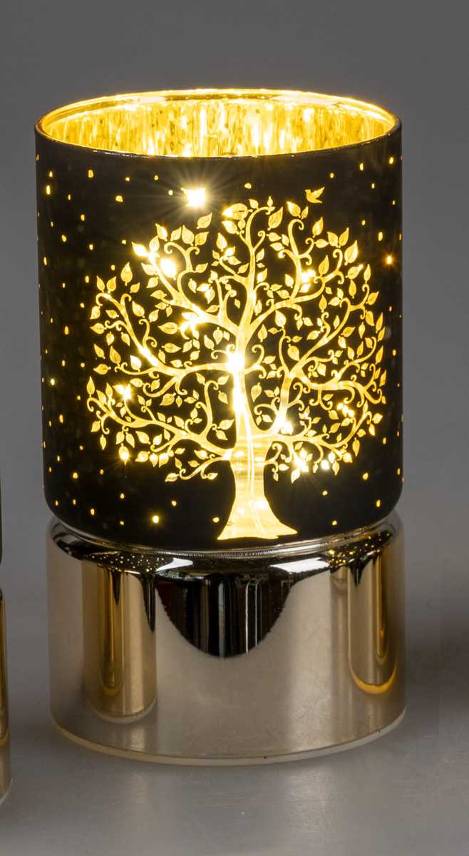 Tea 4 You. Deko-Licht LED schwarz gold 15 cm - Motiv Baum