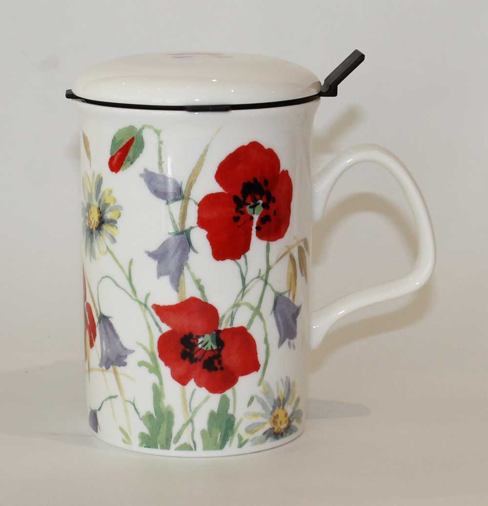 Bild von Roy Kirkham Tasse mit Sieb und Deckel Mohn rot