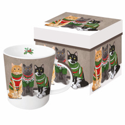 Bild von Sweater Cats Katzen mit Pulli Porzellanbecher mit Geschenkkarton Trendmug
