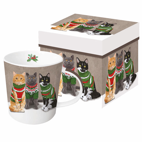 Bild von Sweater Cats Katzen mit Pulli Porzellanbecher mit Geschenkkarton Trendmug