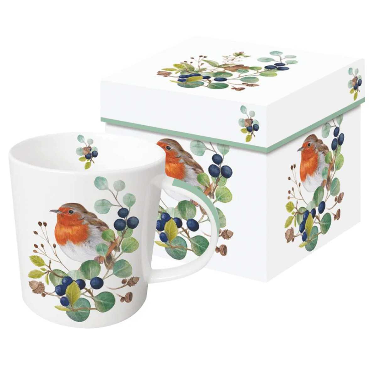 Bild von Oiseau sur Branche Rotkehlchen Porzellanbecher mit Geschenkkarton Trendmug