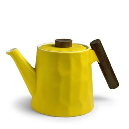 Bild von Teekanne Amalfi gelb Wabenmuster Porzellan mit Holzgriff groß