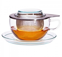 Bild von Trendglas Jena Tea Time S Jumbotasse mit Untertasse und Edelstahlfilter Glastasse