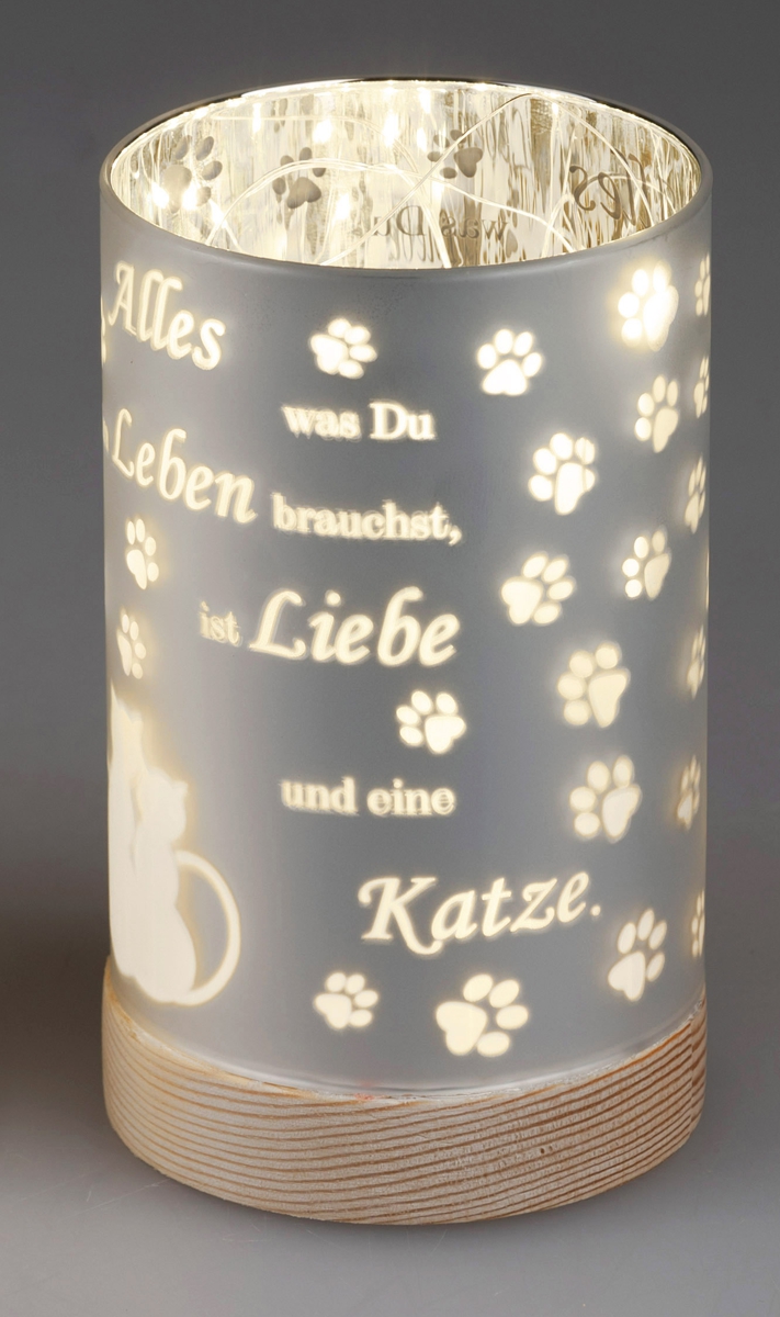 Bild von Deko-Licht LED 15 cm weiß Motiv im Leben brauchst du Liebe und eine Katze