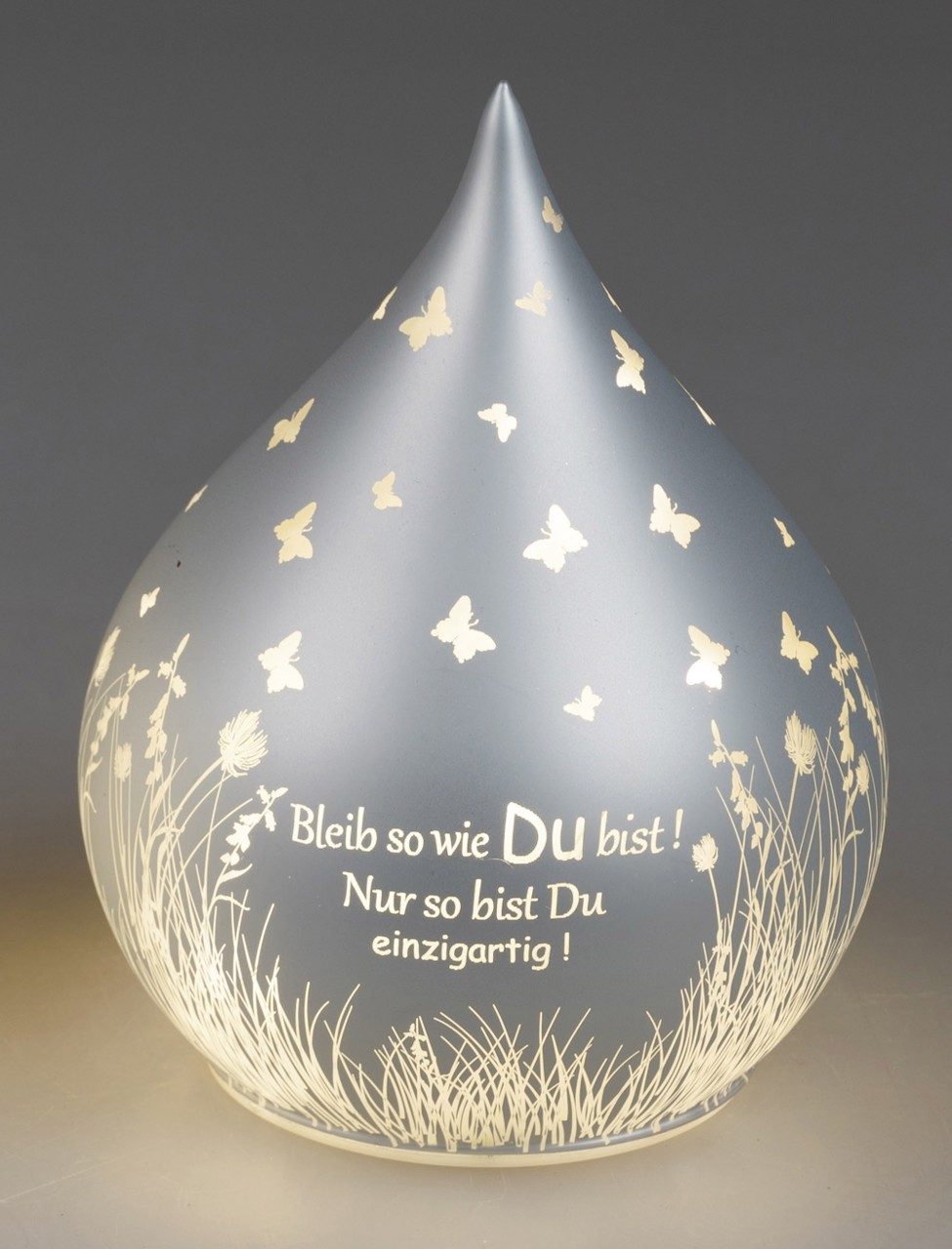 Bild von Deko-Licht Tropfenform LED weiß Bleib so wie du bist 13 cm klein