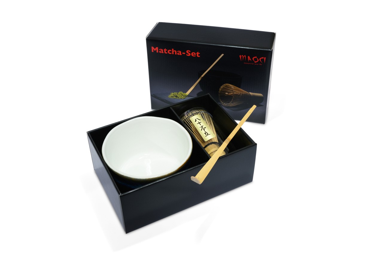 Bild von MAOCI Matcha Set Matchaschale Farbverlauf blau innen weiß Besen Löffel