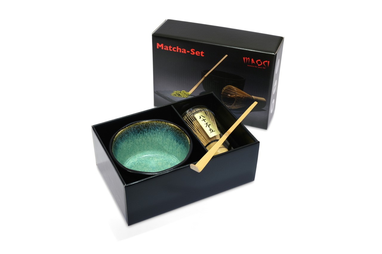Bild von MAOCI Matcha Set Matchaschale schwarz innen türkis Besen Löffel