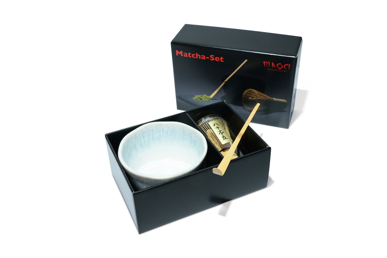 Bild von MAOCI Matcha Set Matchaschale eisblau weiß Besen Löffel
