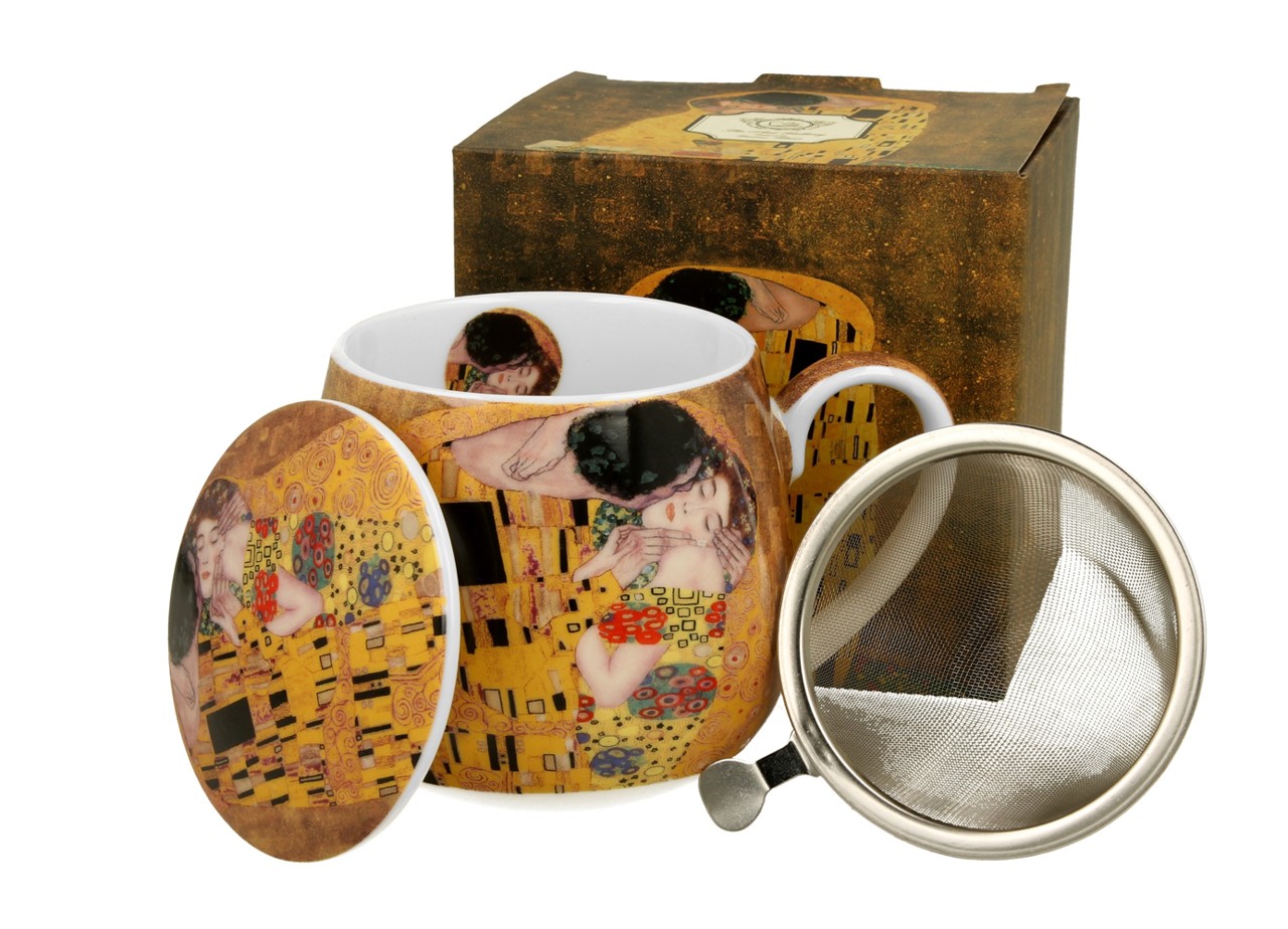 DUO Tasse The Kiss Klimt Kuss Teetasse mit Sieb und Deckel 