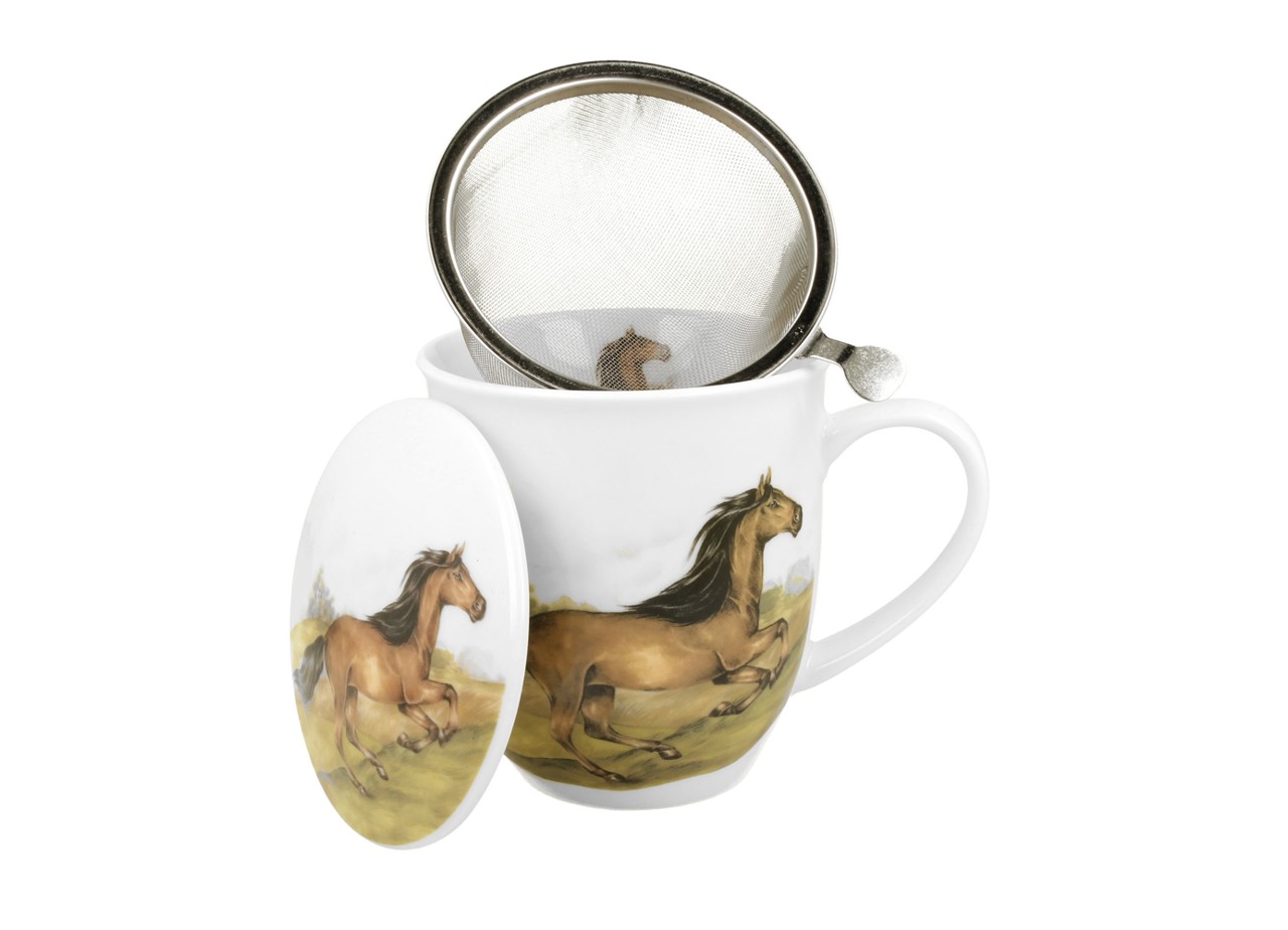 Bild von DUO Tasse Bay Horse Pferd Teetasse mit Sieb und Deckel 