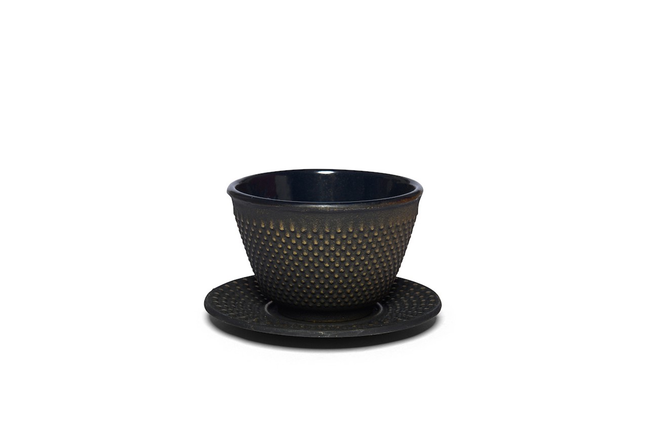 Bild von maoci Teetasse Arare schwarz gold Gusseisen mit Untertasse 0,12 L