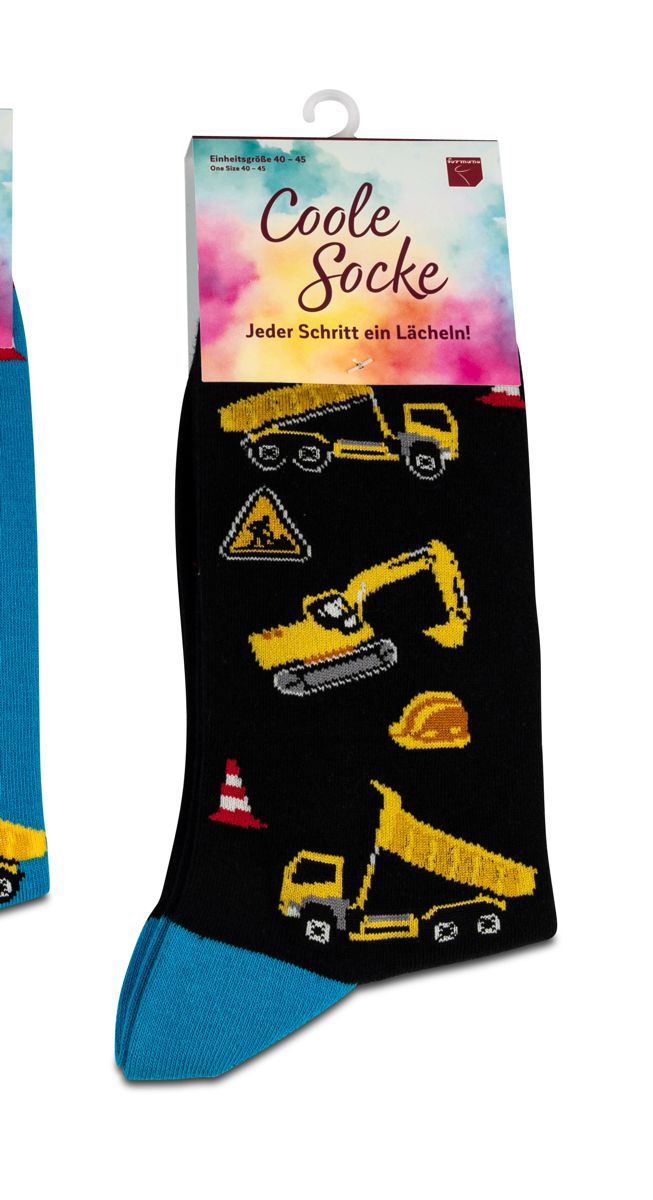 Bild von formano Coole Socke Baustelle Bagger schwarz mit blauer Spitze