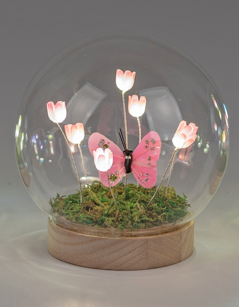 Bild von Deko-Licht Kugel LED Blumen Schmetterling pink rosa 10cm 12cm