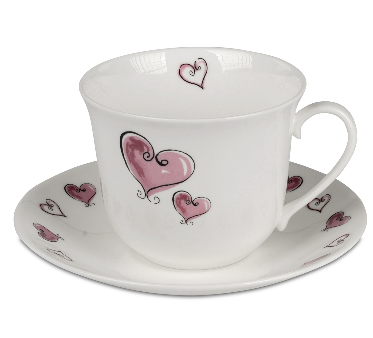 Bild von Roy Kirkham Tasse Hearts pink Jumbotasse mit Untertasse