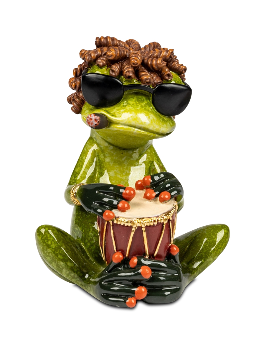 Bild von formano Dekofigur Frosch als Reggae Musiker Trommel sitzend