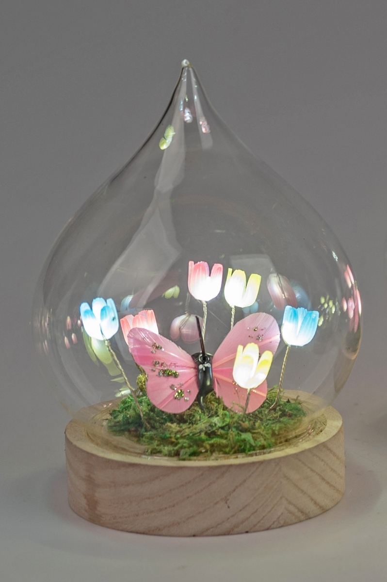 Bild von Deko-Licht LED Tropfen Blumen bunt Schmetterling pink 14cm 17cm
