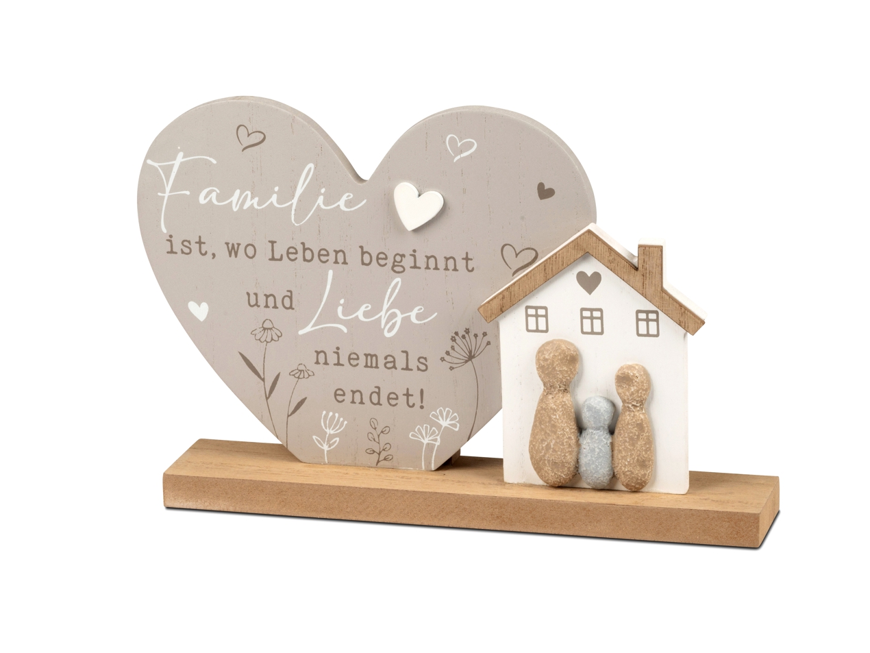 Bild von formano Dekofigur Herz + Haus stehend Holz handbemalt mit Kunststein-Figuren