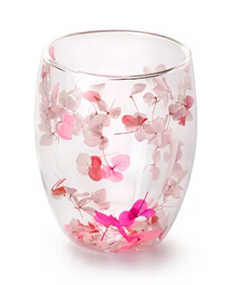 Cha Cult Trinkglas Edvina pink doppelwandig mit Trockenblumen