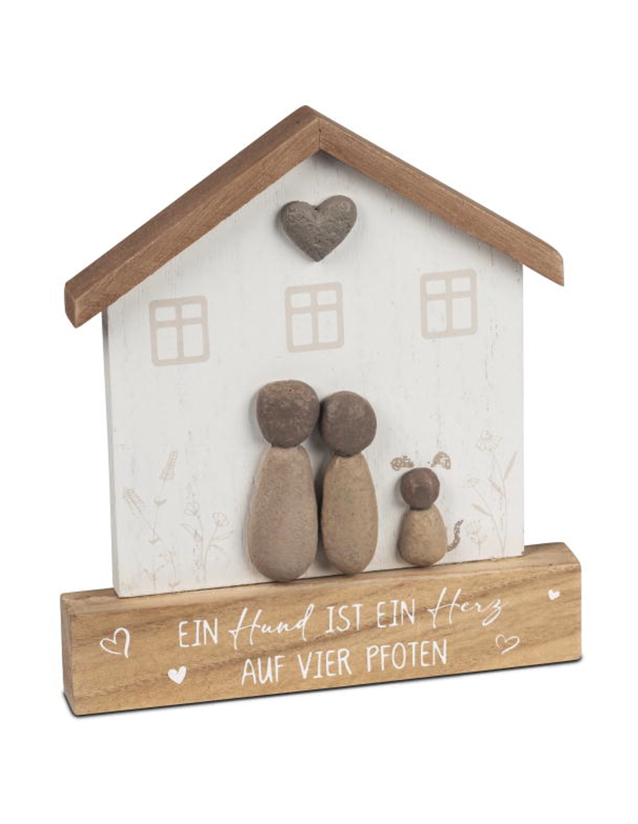formano Dekofigur Haus mit Hund stehend Holz handbemalt mit Kunststein-Figuren