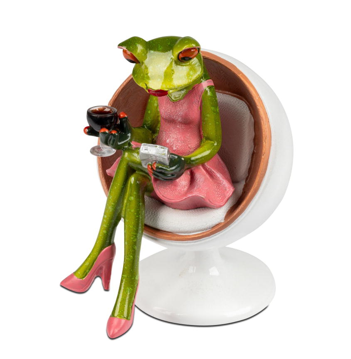 formano Dekofigur Frosch Lady im Drehsessel mit Handy und Weinglas