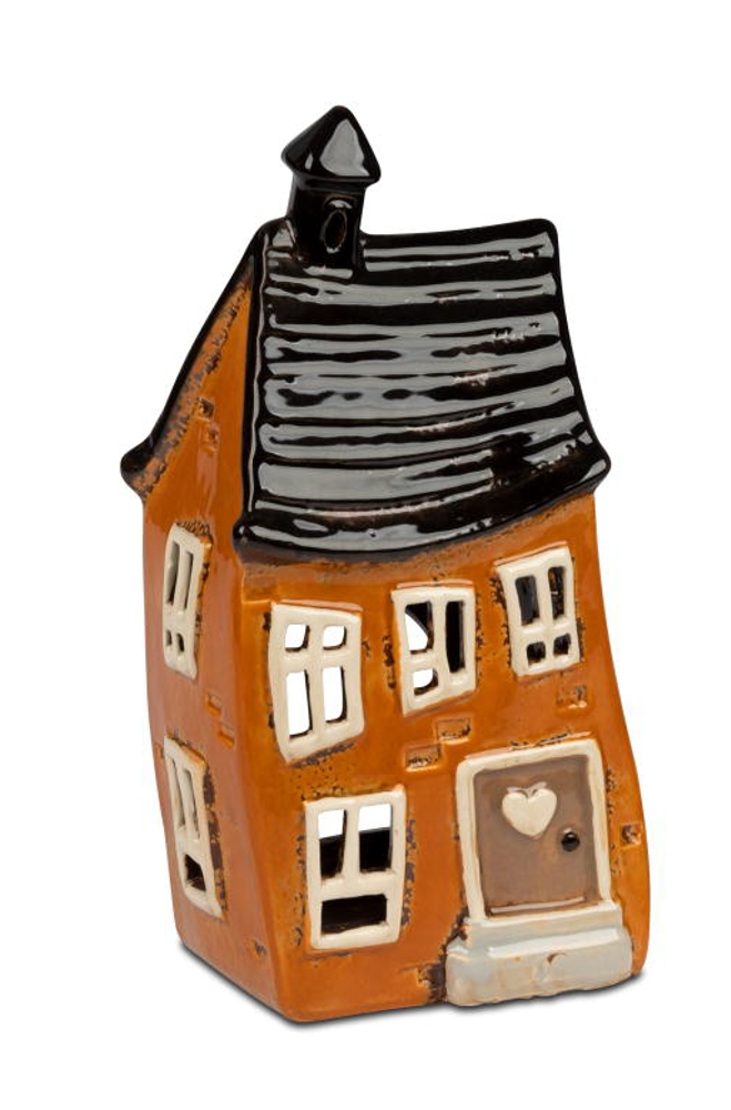 formano Windlicht Haus orange Steinzeug 22 cm handbemalt