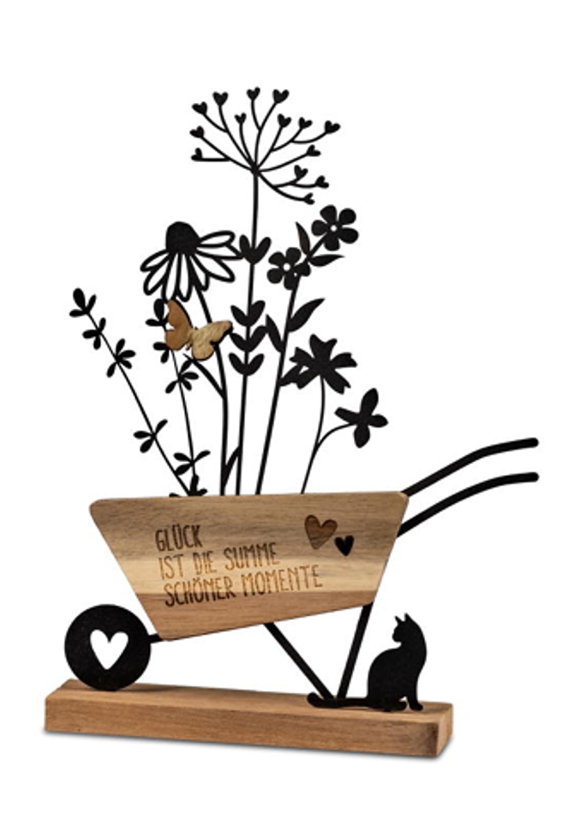 formano Dekofigur Karre mit Blumen Holz + schwarzes Metall - Glück Momente