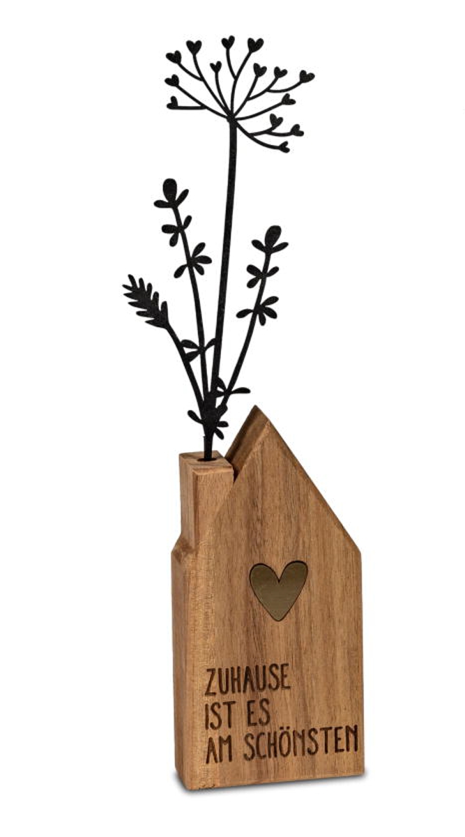 formano Dekofigur Haus mit Blumen Holz + schwarzes Metall - Zuhause