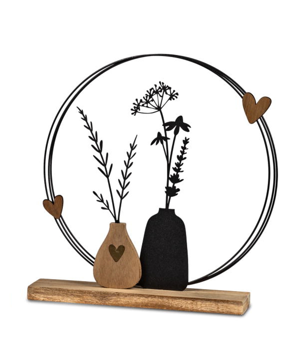 formano Dekofigur Kreis mit Blumen und Herzen Holz + schwarzes Metall