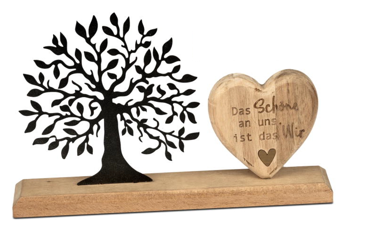 formano Dekofigur Baum + Herz mit Spruch WIR - Holz + schwarzes Metall
