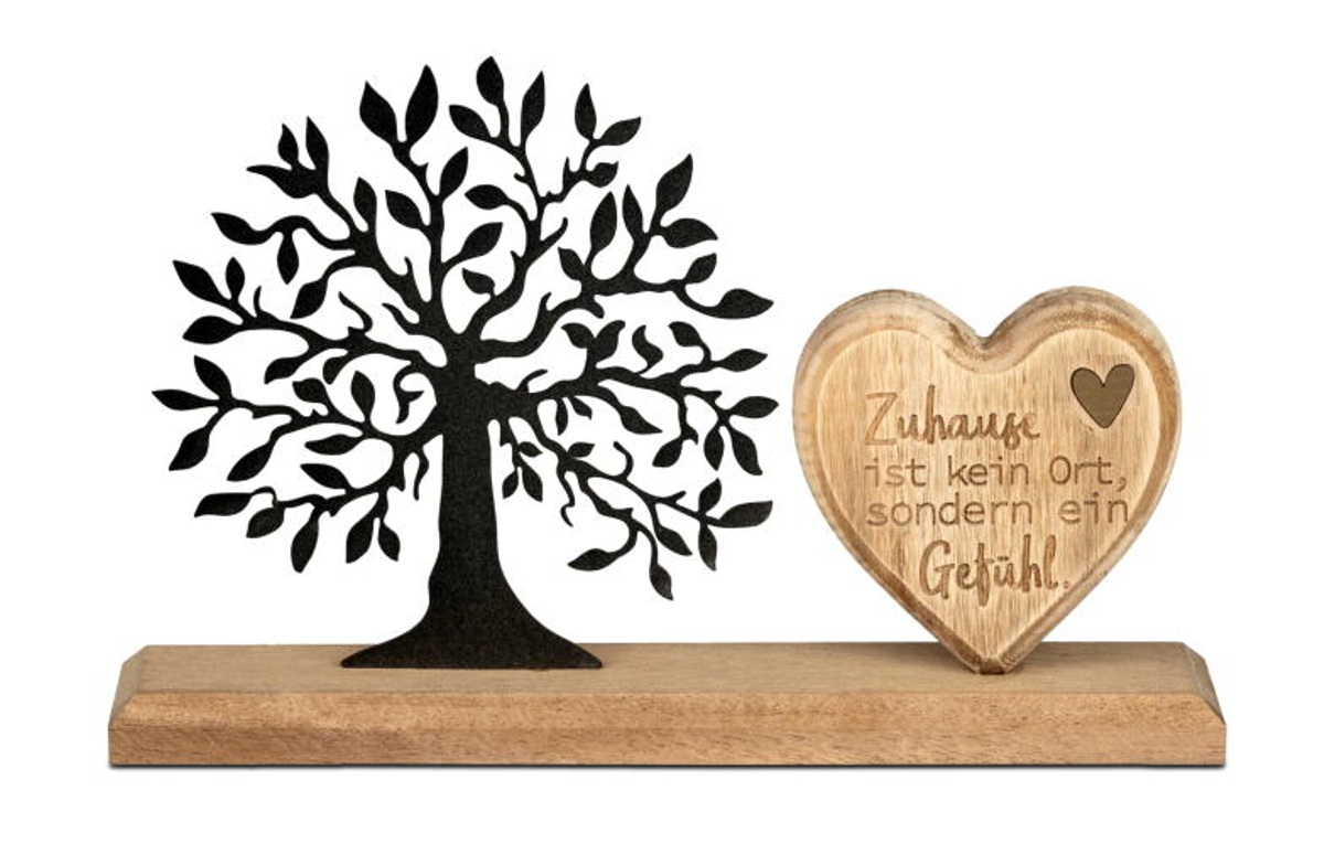 formano Dekofigur Baum + Herz mit Spruch ZUHAUSE - Holz + schwarzes Metall