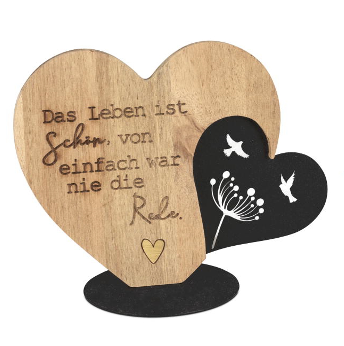 formano Dekofigur Herz mit Spruch Leben ist schön Holz + schwarzes Metall